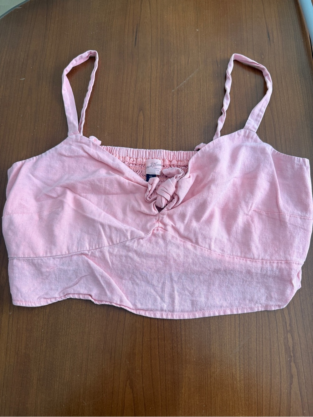 Light Pink Cropped Tie-Front Crop Top